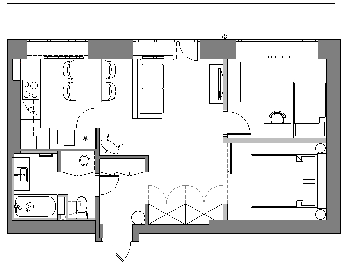 Переделка двухкомнатной квартиры 58 м² в сталинке (смотрите фото до и после)